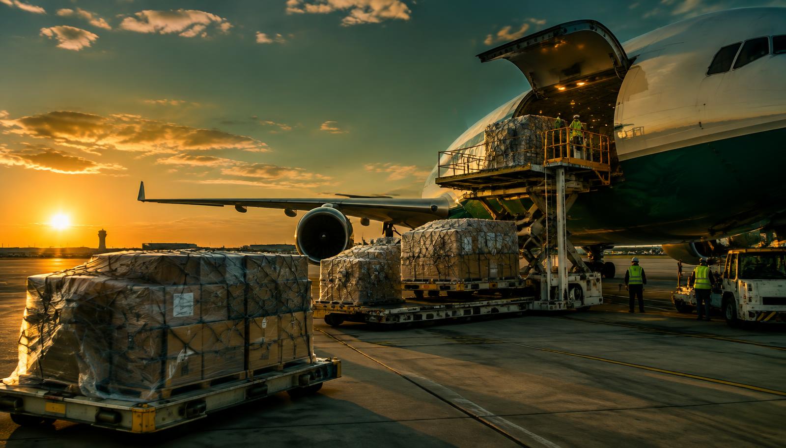 Cargo being loaded onto an aircraft
